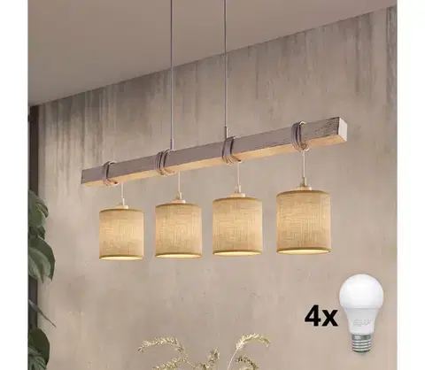 Svietidlá BRILAGI - LED luster na lanku NUBILA 4xE27/60W/230V šedá/svetlohnedá 1xEG49927A+4xBG1584