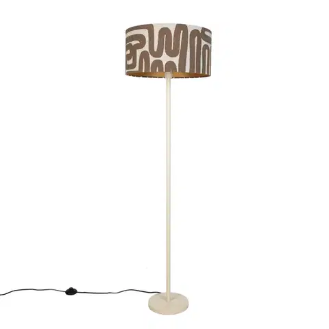 Stojace lampy Japandi stojaca lampa béžová s hnedým a béžovým pruhovaným tienidlom 50cm - Simplo