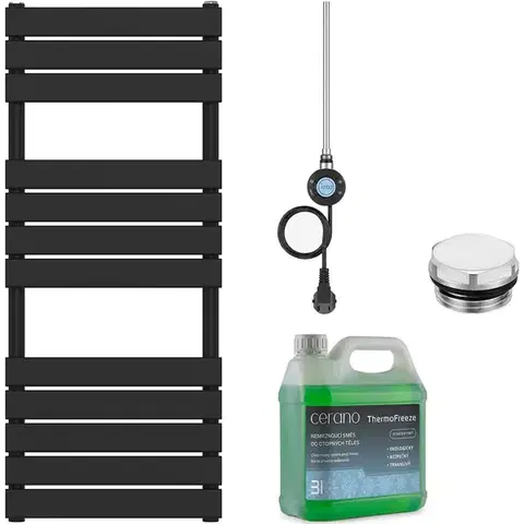 Doplnky do kúpeľne CERANO - Kúpeľňový elektrický radiátorový set Claude - WIFI - 600W - čierna matná - 1200x500 mm CER-978830