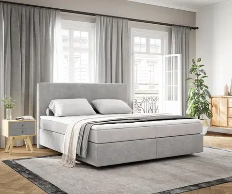 Postele Boxspring DELIFE Boxspring posteľ Dream-Well 180×200 cm manšester strieborno sivá s vreckovou pružinovou matracou a topperom Visco