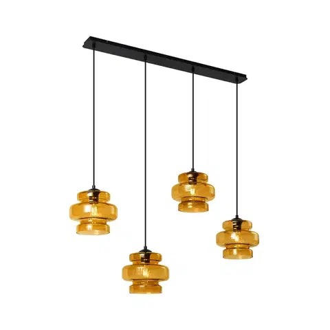 Závesné svietidlá Retro závesná lampa čierna s oranžovým sklom 4-Lights - Denise