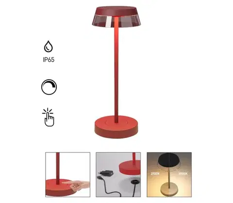 LED osvetlenie Redo 90311- LED Stmievateľná stolná lampa ILUNA LED/2,5W/5V 3000 mAh IP65 červená 90311