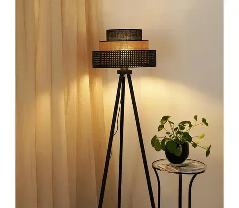 Lampy BRILAGI - Stojacia lampa DAKOTA LUNETA 1xE27/15W/230V čierna/ratan 607889