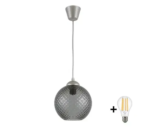 Svietidlá BRILAGI - Závesný LED luster s lankom R GLASS 1xE27/60W/230V priemer 18 cm strieborná/dymová sivá NSTK7466+TK8612A