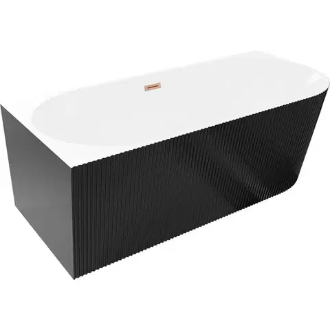 Vane MEXEN/S - Silo voľne stojaca rohová vaňa ľavá reliéf 170 x 80, biela/čierna, sifón a prepad meď kartáčovaná 52891708075L-65