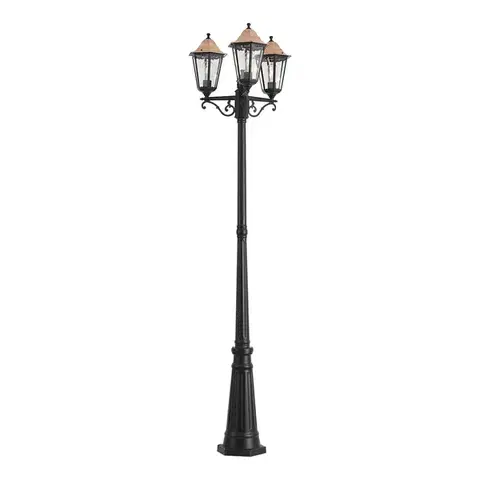 Zahradne stlpove lampy Klasická vonkajšia lampa čierna s meďou 220 cm 3-svetlá IP44 - Havana