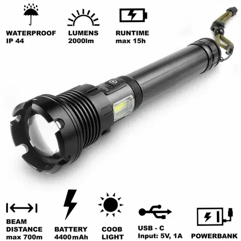Svetlá a baterky Retlux RLP 401 Taktické ručné nabíjacie LED svietidlo, dosvit 800 m, výdrž 15 hodín