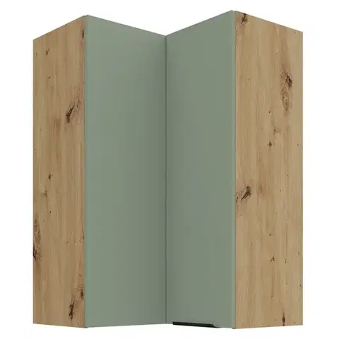 Kuchynské horné skrinky KONDELA Arsany 60x60 GN-90 2F horná rohová kuchynská skrinka aquamarine / dub artisan