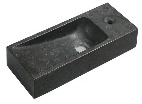 Kúpeľňové batérie SAPHO - BLOK kamenné umývadlo 38x14cm, batéria vpravo, čierny Antracit 2401-31