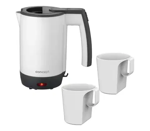 Predlžovacie káble Concept RK7030-Cestovná rýchlovarná kanvica 0,5 l 1080W/230V sivá/biela + 2 šálky rk7030