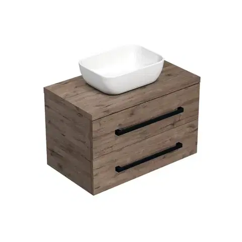 Kúpeľňový nábytok Kúpeľňová skrinka s čiernou úchytkou a krycou doskou SAT Cube Way 80x47, 5x46 cm dub Wellington mat CUBE46C803DW45 CUBE46C803DW45