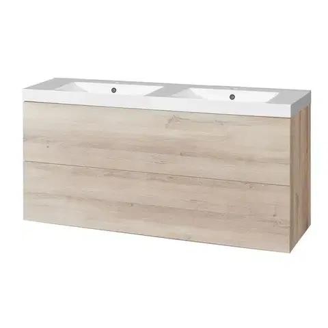 Kúpeľňový nábytok Mereo Aira, kúpeľňová skrinka s umývadlom z liateho mramoru 121 cm, dub Kronberg CN723M