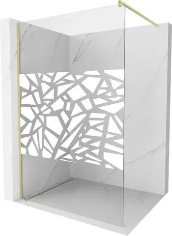 Sprchové dvere MEXEN/S - Kioto Sprchová zástena WALK-IN 120 x 200, biely vzor 8 mm, zlatá kartáčovaná 800-120-101-55-85