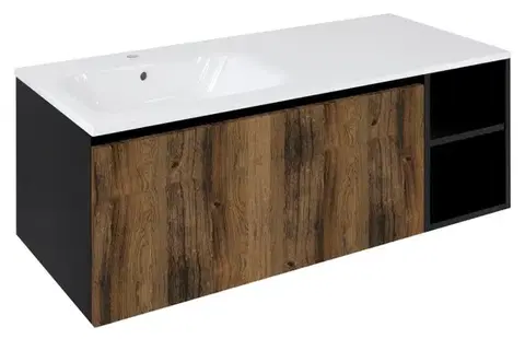 Kúpeľňový nábytok SAPHO - LOREA skrinka 120x46x51,5cm (90+30Pcm), ľavá, dub collingwood/čierna matná LE090-1935-L-06