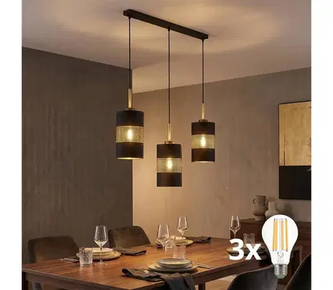 Svietidlá  LED luster na lanku BOGART 3xE27/15W/230V čierna/zlatá 4401