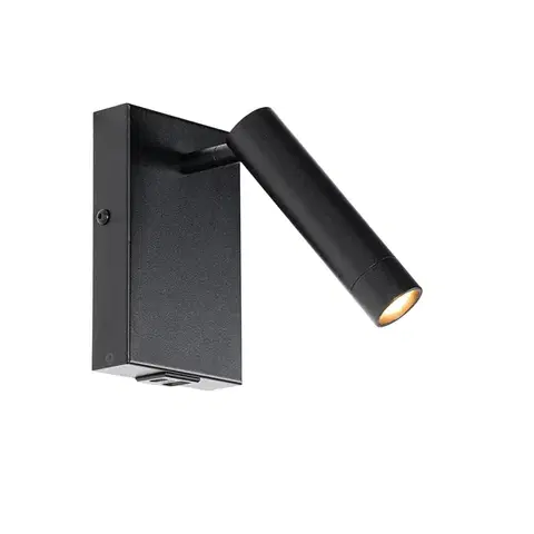 Lampy Moderná nástenná lampa čierna s nastaviteľným USB - Croft