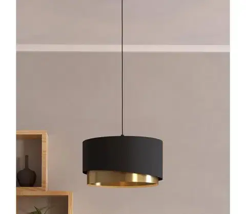Svietidlá Eglo 39925 - Luster na lanku MANDERLINE 1xE27/40W/230V čierna/zlatá 39925