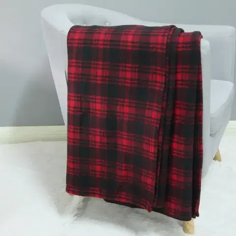Ozdobné prikrývky Fleecová deka červená mriežka 170x220