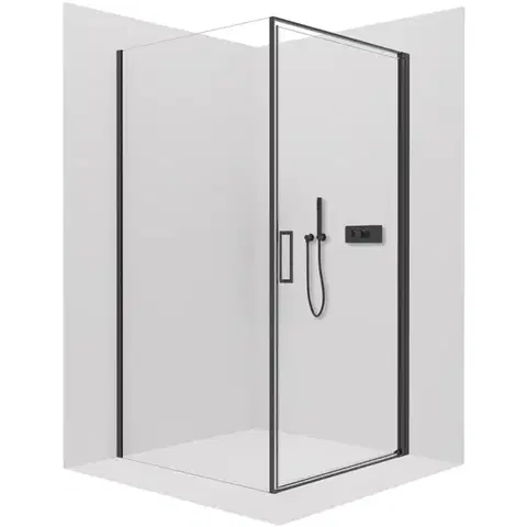 Sprchovacie kúty CERANO - Sprchovací kút Porte Ľ/P - 8 mm - čierna matná, transparentné sklo - 80x100x195 - otočný CER-413570