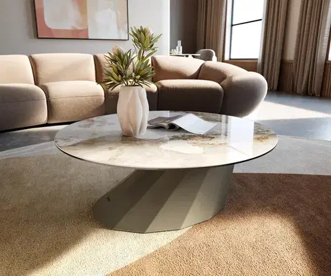 Konferenčné stolíky DELIFE Konferenčný stolík Edge okrúhly 90x90 cm keramika Minas Melange Parabi kov titánová farba