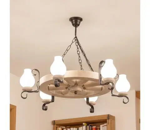Svietidlá BRILAGI - Luster na reťazi ROATA 6xE14/40W/230V dubový EX-01084