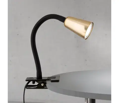 Lampy Orion - Flexibilná stolová lampa s klipom DOTTY 1xGU10/10W/230V mosadz/čierna LA 4-1232/1 schwarz/MS