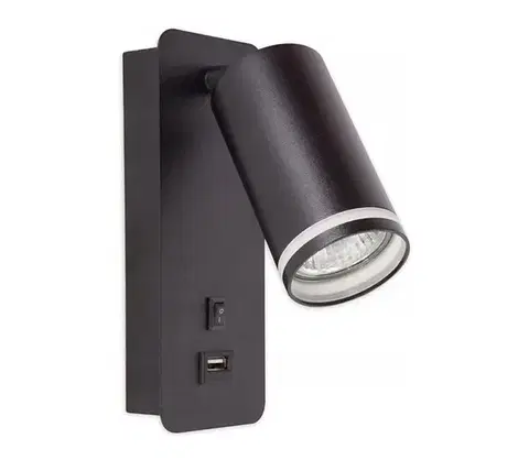 Svietidlá  Nástenné bodové svietidlo s USB nabíjačkou 1xGU10/35W/230V čierna BEDROOM LIGHT BLACK USB