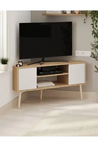 TV stolíky CYPRUS rohový TV stolík, biela/dub zafírový