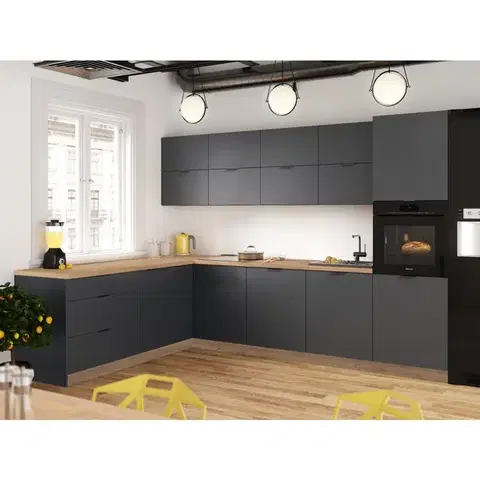 Kuchynské linky KONDELA Laft rohová univerzálna kuchynská linka grafit / dub craft