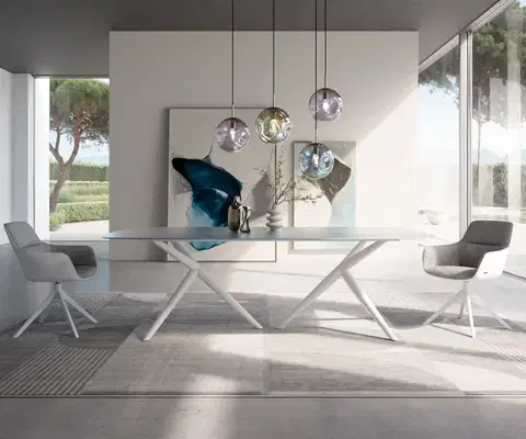 Jedálenské stoly DELIFE Jedálenský stôl Edge oválny 240x120 reliéfne sklo perleť 3D dizajn Estelar okrúhly kov biela