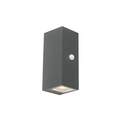 Vonkajsie svetlo so senzorom Tmavosivá nástenná lampa s 2 svetlami IP44 s pohybovým senzorom - Baleno