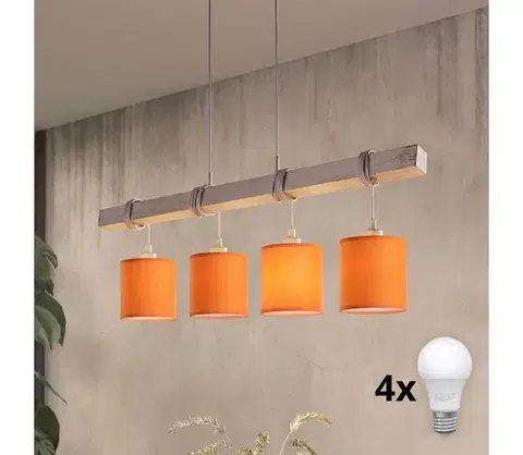 Svietidlá BRILAGI - LED luster na lanku NUBILA 4xE27/60W/230V sivá/oranžová 1xEG49927A+4xBG2453