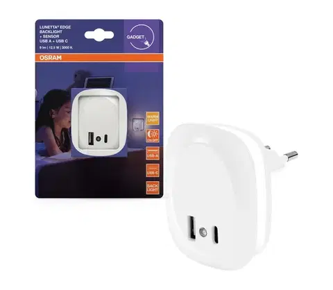 Svietidlá Osram- LED nočné svietidlo do zásuvky so senzorom a USB LUNETTA LED/12,5W/230V 4099854532115
