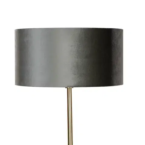Stojace lampy Stojacia lampa mosadz s velúrovým tienidlom zelená 50 cm - Simplo