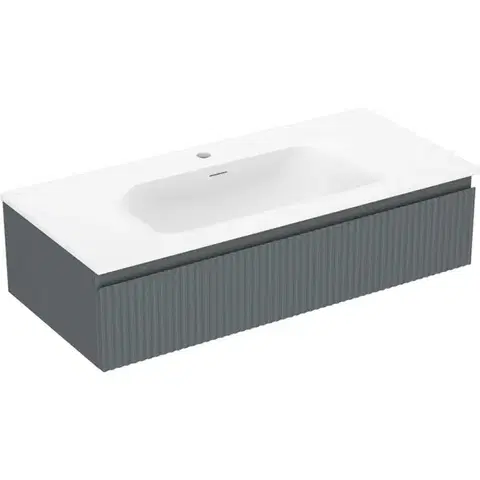 Kúpeľňový nábytok MEXEN/S - Rivel kúpeľňová skrinka 100 cm s umývadlom Vela, 1 šuplík, reliéf, grafit mat/biela mat 91A20-10023-1-BF66-W23M01