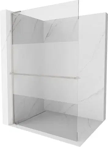 Sprchové dvere MEXEN/S - Kioto+ L Sprchová zástena WALK-IN s poličkou a držiakom uterákov 90 x 200, transparent/dekor, nikel kartáčovaná 800-090-123-97-35