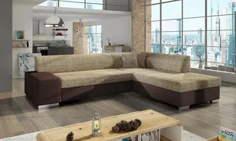 Sedacie súpravy NABBI Pinero P rohová sedačka s rozkladom a úložným priestorom cappuccino / tmavohnedá
