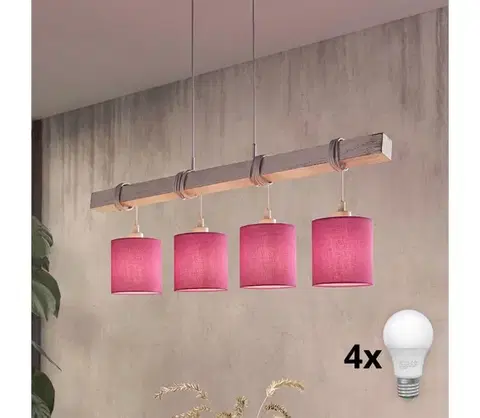 Svietidlá BRILAGI - LED luster na lanku NUBILA 4xE27/60W/230V sivá/ružová 1xEG49927A+4xBG1577