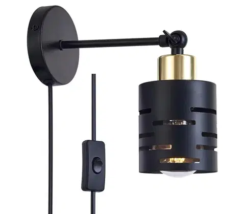 Svietidlá  Nástenné bodové svietidlo so spínačom ELEN 1xE27/35W/230V čierna/zlatá ELEN WALL LIGHT WITH CS BLACK