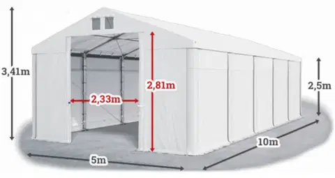Záhrada Skladový stan 5x10x2,5m strecha PVC 560g/m2 boky PVC 500g/m2 konštrukcie ZIMA PLUS Bílá Bílá Bílá