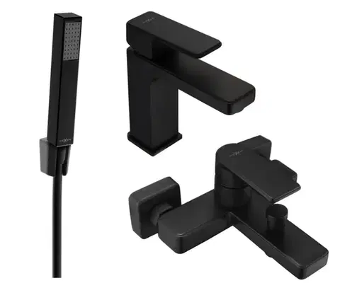 Kúpeľňové batérie MEXEN/S - Mino R77 SET umývadlová batéria + vaňové s príslušenstvom, čierna 72403R77-70