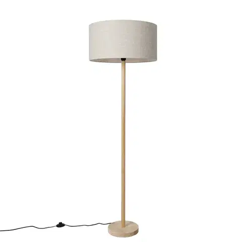 Stojace lampy Rustikálna stojaca lampa drevená s hnedým tienidlom - Mels
