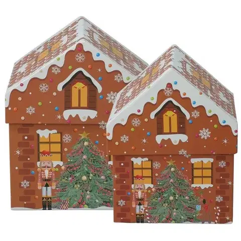 Vianočné dekorácie Set vianočných darčekových krabíc Cookie Houses, hnedá, 2 ks