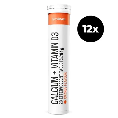 Vápnik GymBeam Vápnik + Vitamín D3 šumivý 12 x 20 tab pomaranč