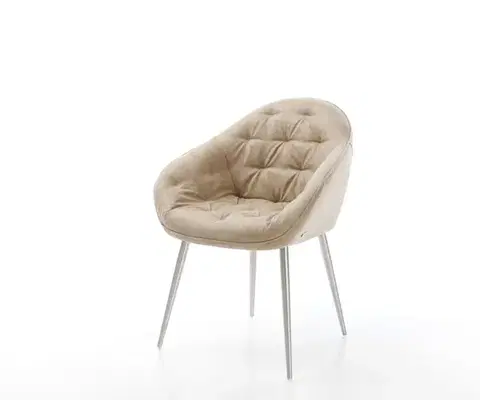 Jedálenské stoličky DELIFE Jedálenská stolička Gaio-Flex mikrovlákno béžová vintage 4-nohá zúžená nerezová oceľ