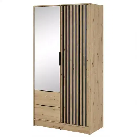 Šatníkové skrine Skriňa Nelly 2d Zrkadlo Dub Artisan/Čierna