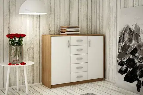 Komody a skrinky ANES komoda 2D5S, dub sonoma/biela