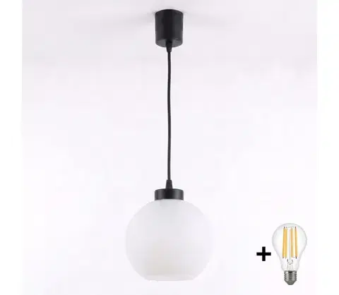 Svietidlá BRILAGI - LED luster na lanku RETRO GLASS 1xE27/60W/230V pr. 15 cm čierna/biela NSTK7432+TK6439A