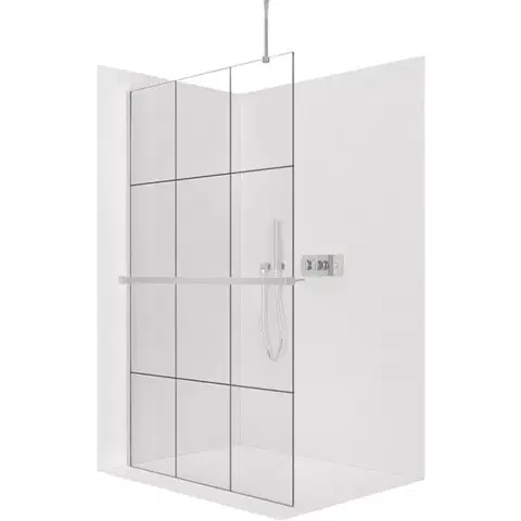 Držadlá k vani CERANO - Sprchová zástěna Walk-in Onyx Top Round L/P - 8 mm - kulatá vzpěra + polička/držák na ručníky - chrom, industriální sklo - 150x200  CER-8050BD1635