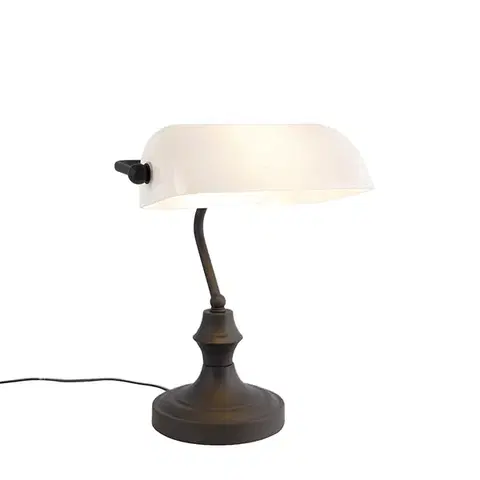 Stolové lampy na písací stôl Klasická lampa notára čierna s opálovým sklom - Banker